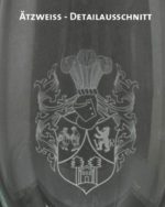 Ätzweissdruck, Gravur, Heraldik, Wappen, Detailansicht