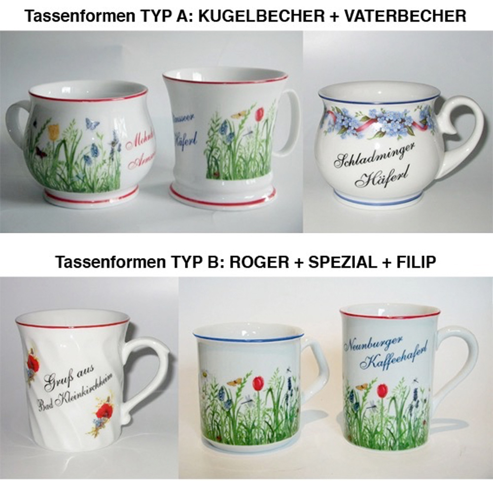 Souvenir Tasse Haferl Formentypen